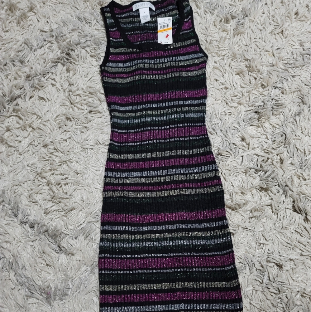 Planet Gold Metallic Strp Ribbed Dress - Picture 2 of 6